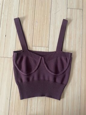 Ribbed Knit Bralette Crop Top - Deep Plum